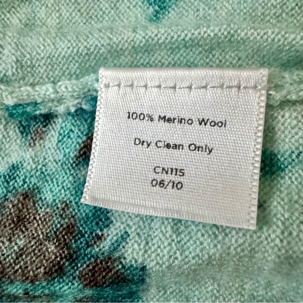 Talbots Pure Italian Merino Wool Button Down Cardigan Mint Teal Floral Size S - Picture 12 of 15